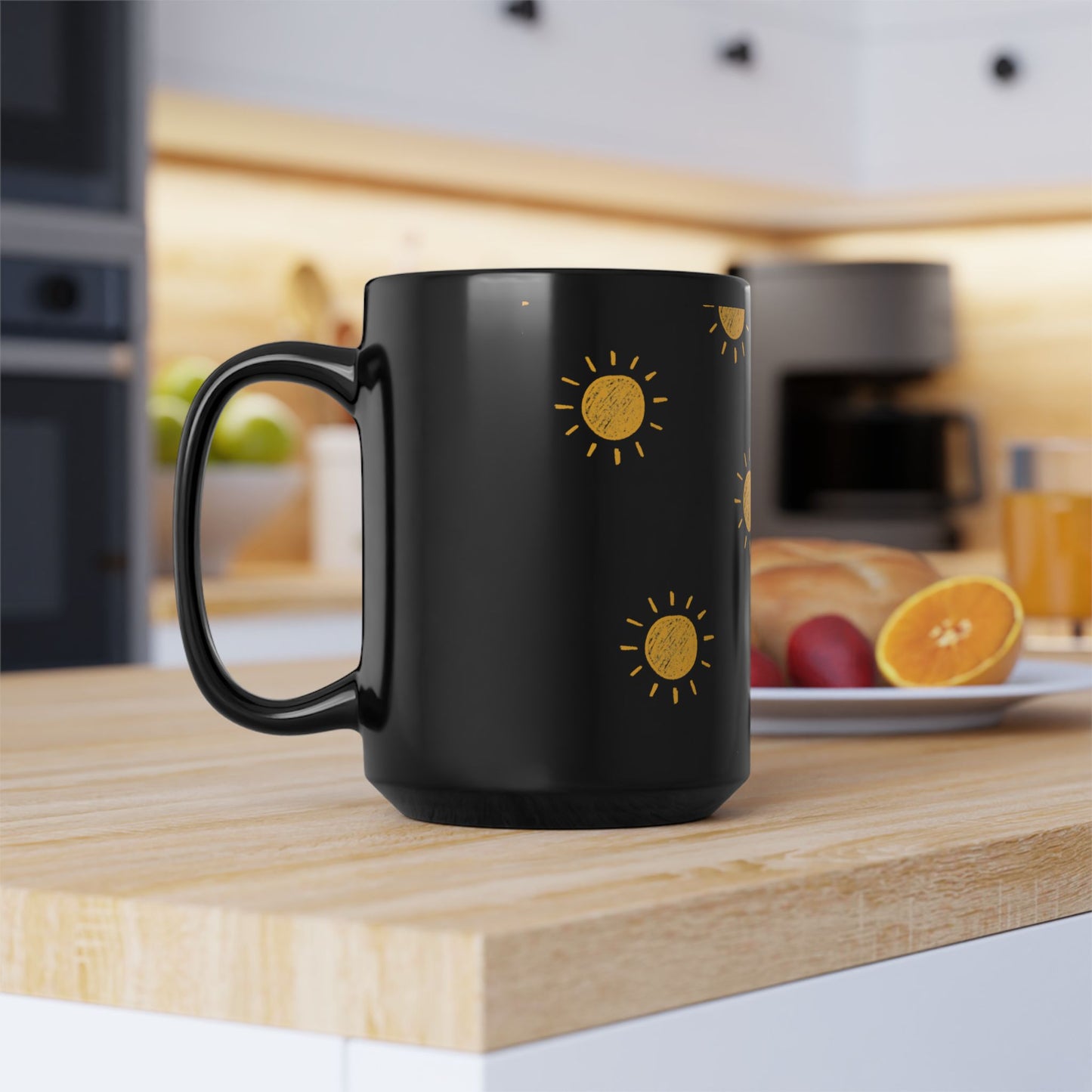 Sun Pattern Mug, 15oz Black Cup
