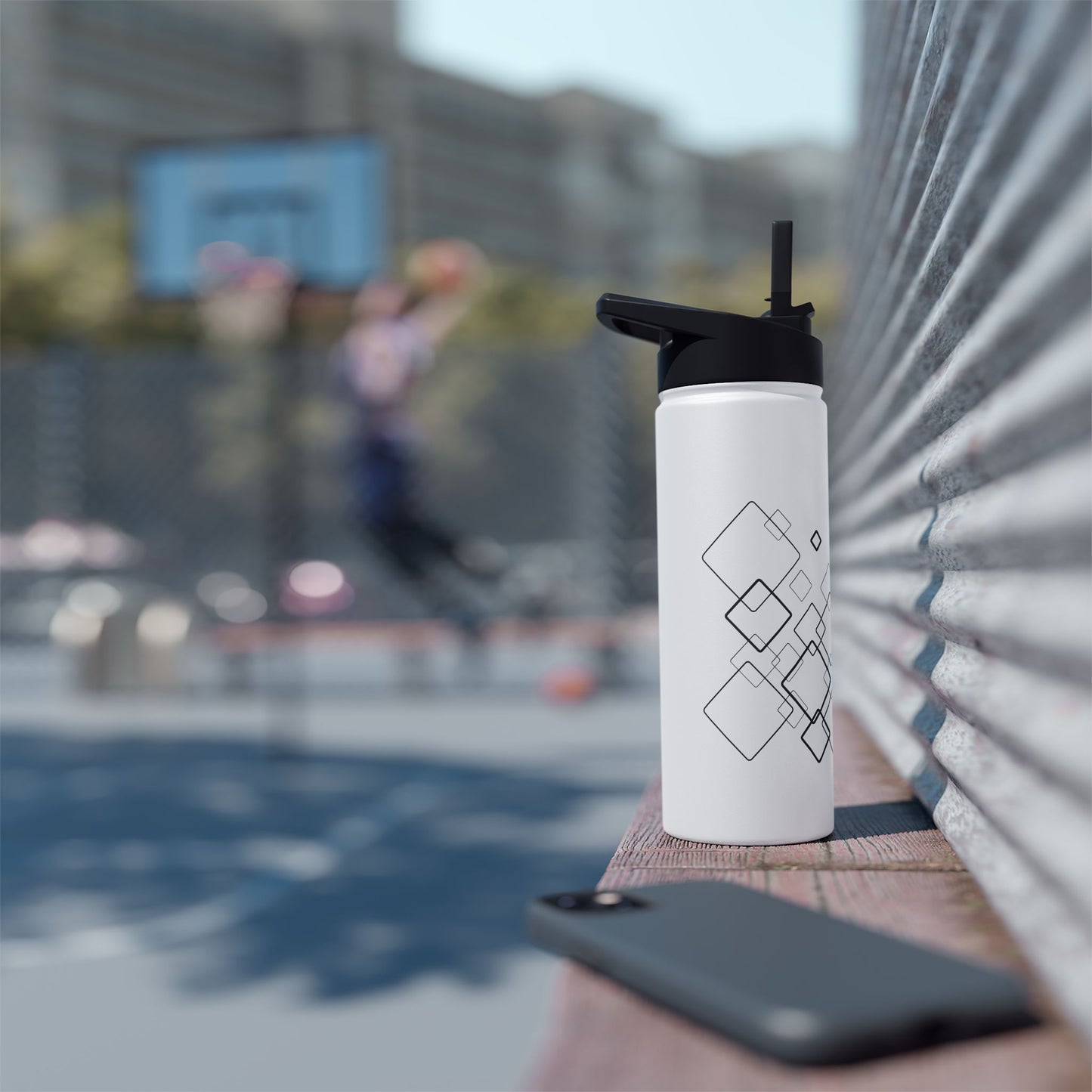 Water Bottle, Square Pattern Design, Stainless Steel