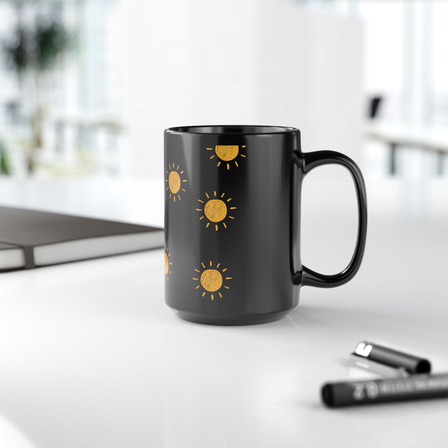 Sun Pattern Mug, 15oz Black Cup