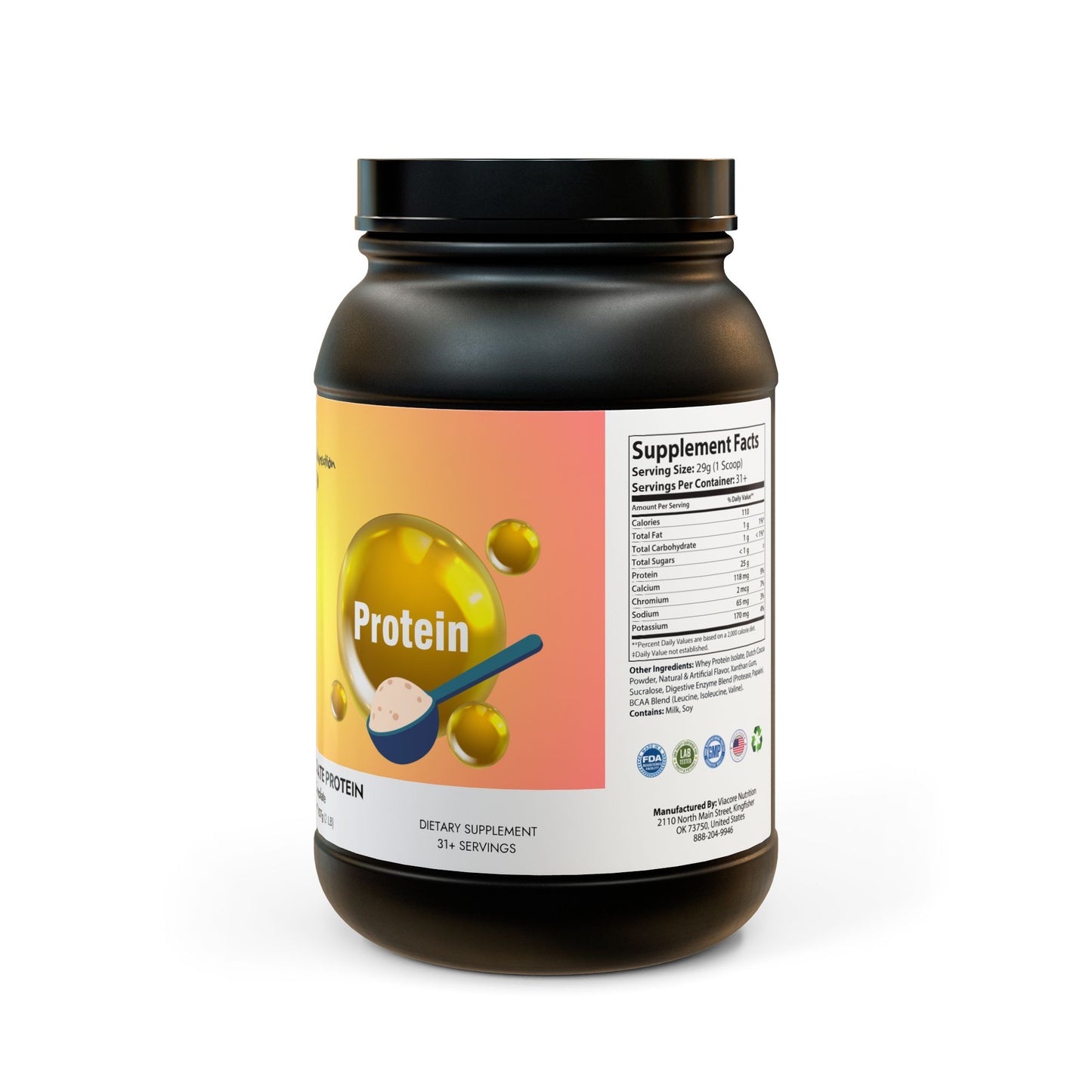 Chocolate Whey Isolate Protein Supplement (907g, 2lb)